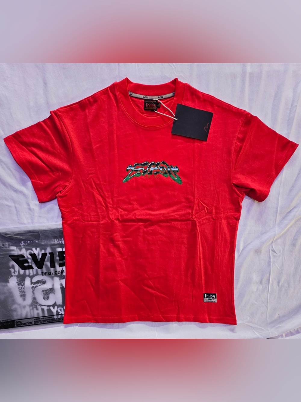 Evisu Red Short Sleeve Tee with Green Logo